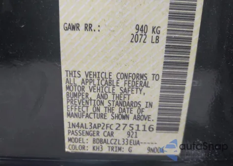 2015 Nissan Altima 2.5/2.5 S/2.5 Sl/2.5 Sv z USA, uszkodzony, nr VIN 1N4AL3AP2FC275116